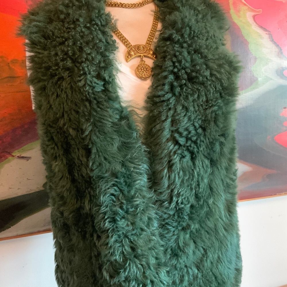 Michael Kors Dark Green Mongolian Fur Vest